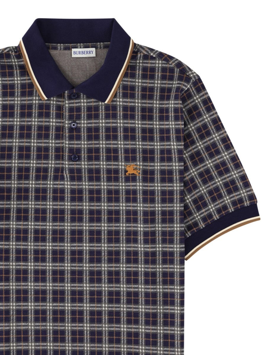Burberry Men's Polo in Misto Cotone Check Blue