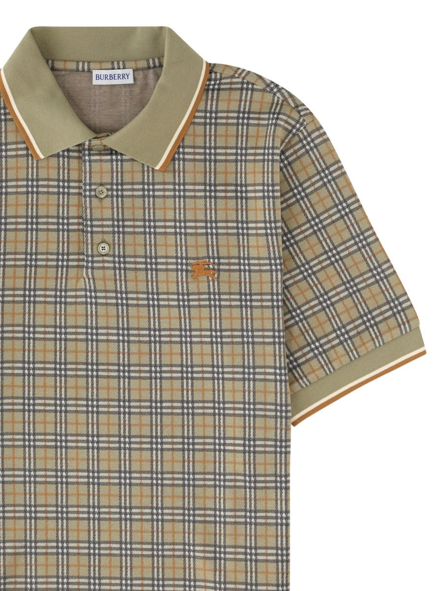 Burberry Men's Polo in Misto Cotone Check Beige