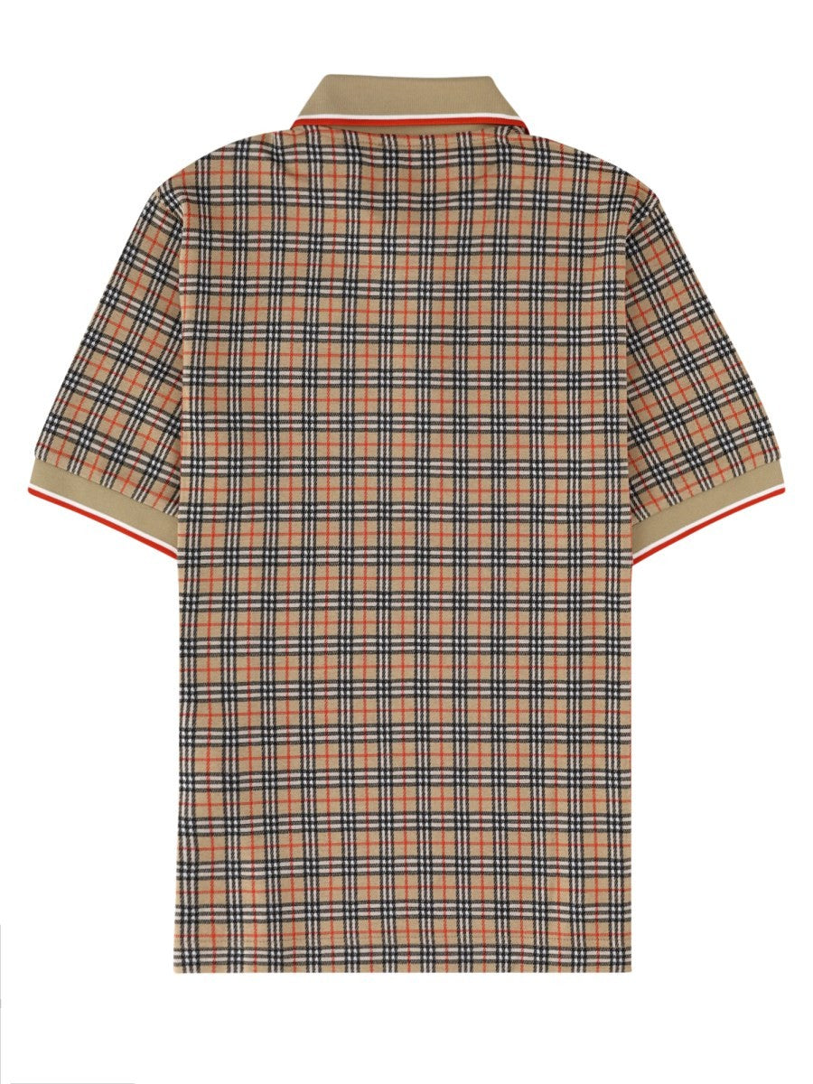 Burberry Men's Polo in Misto Cotone Check Beige