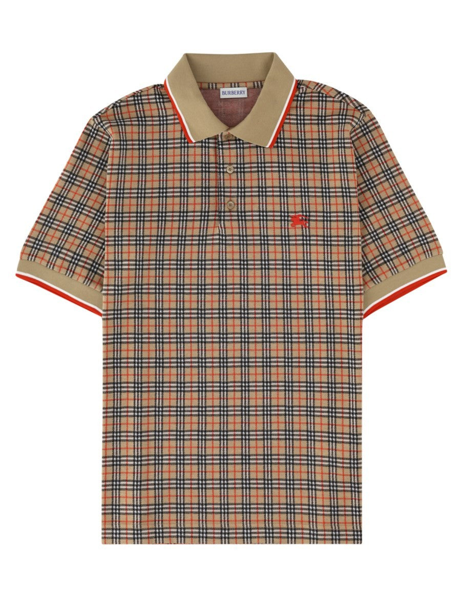 Burberry Men's Polo in Misto Cotone Check Beige