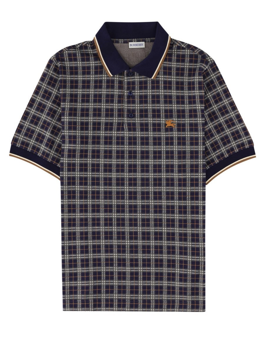 Burberry Men's Polo in Misto Cotone Check Blue