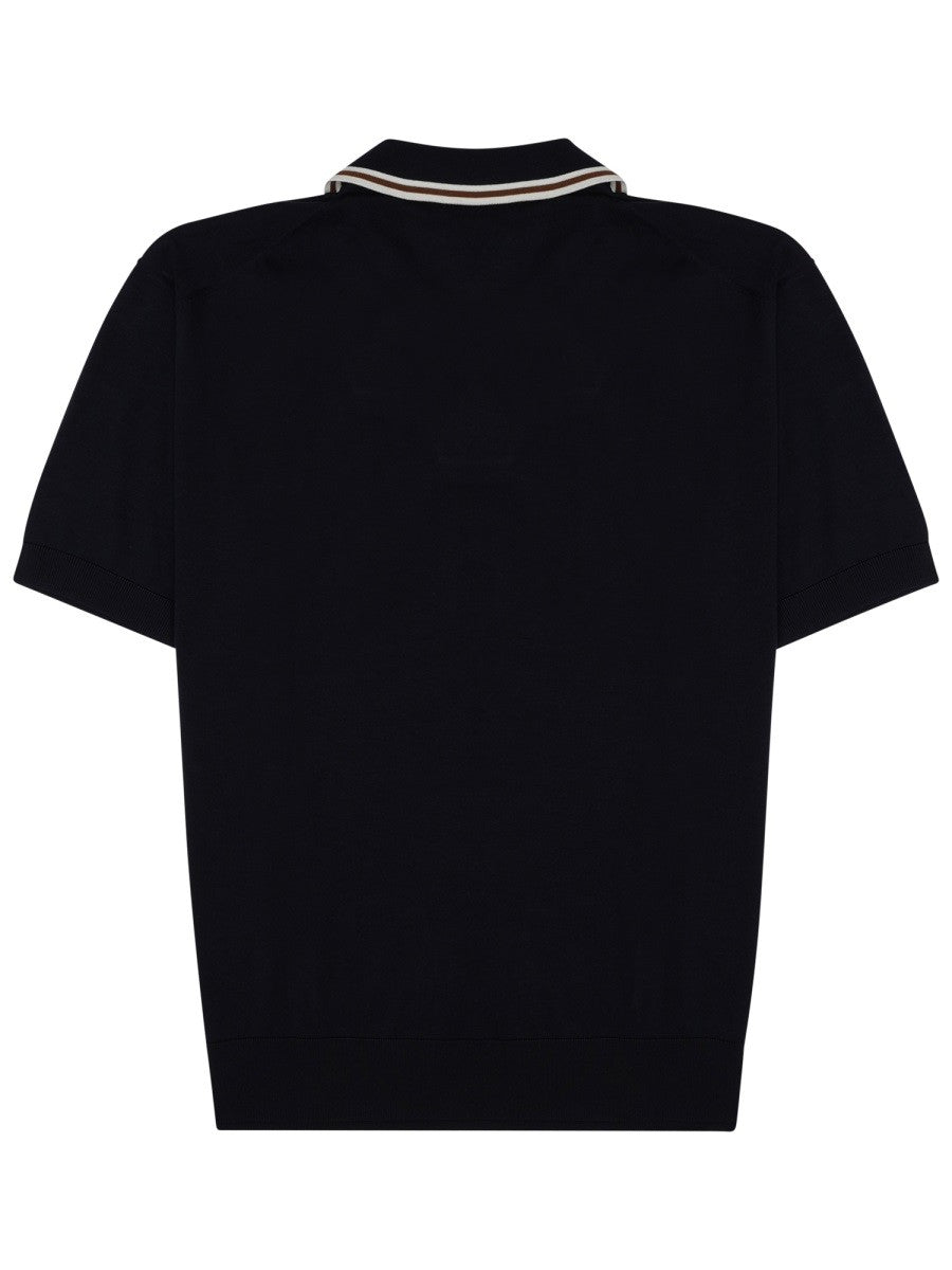 Paolo Pecora Milano Men's Polo in Seta Misto Cotone Blue