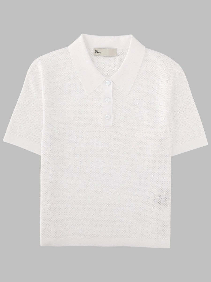 Tory Burch Women's Polo in Viscosa Pointelle White