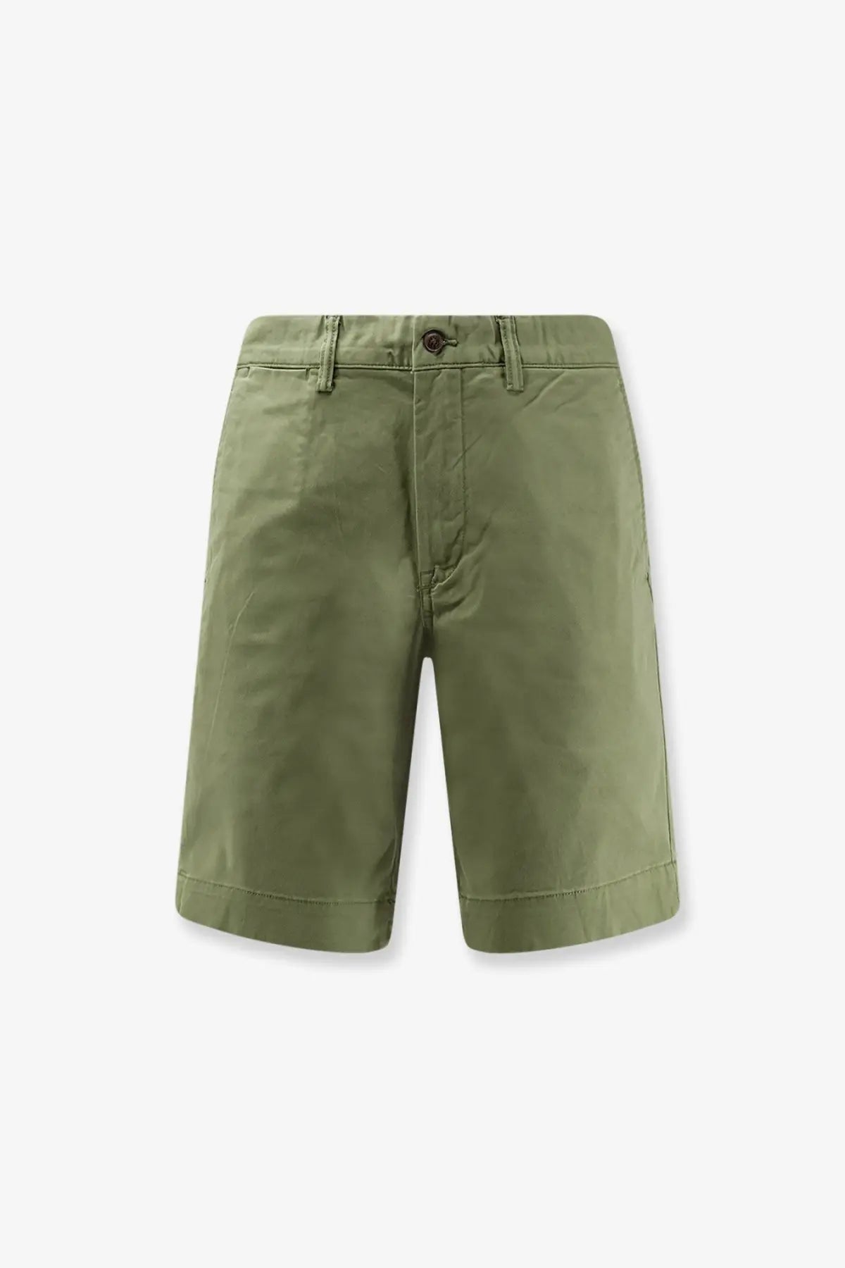 Olive green polo ralph lauren men’s bedford stretch cotton chino bermuda shorts with classic button closure and stitched hem
