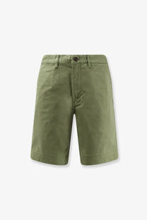 Olive green polo ralph lauren men’s bedford stretch cotton chino bermuda shorts with classic button closure and stitched hem