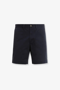 Dark navy polo ralph lauren men’s bedford stretch cotton chino shorts with classic button closure and subtle stitching details