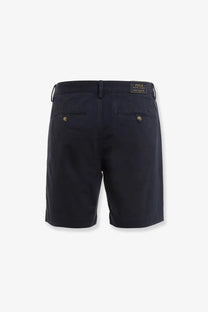 Navy blue Polo Ralph Lauren men’s Bedford stretch cotton shorts with gold-tone button closures and branded waistband label