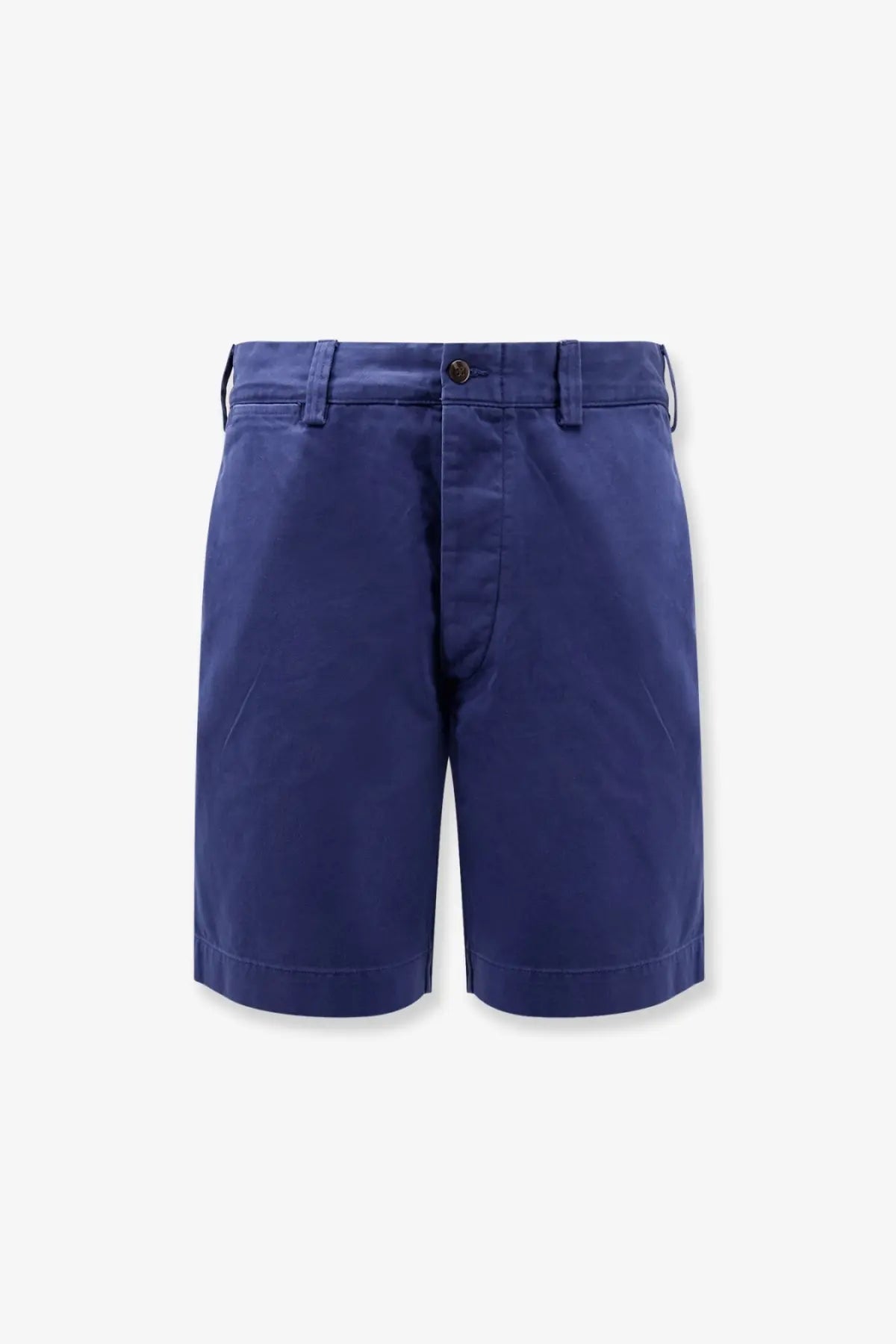 Navy blue cotton Polo Ralph Lauren men’s big fit chino shorts with button closure and belt loops