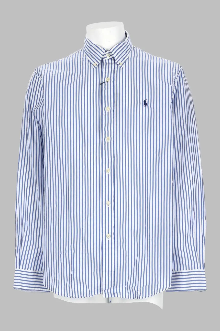 Polo ralph lauren men’s camicia con blue button-down shirt with blue and white stripes and navy blue polo player logo