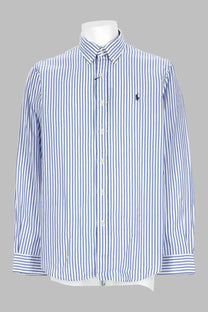 Polo ralph lauren men’s camicia con blue button-down shirt with blue and white stripes and navy blue polo player logo