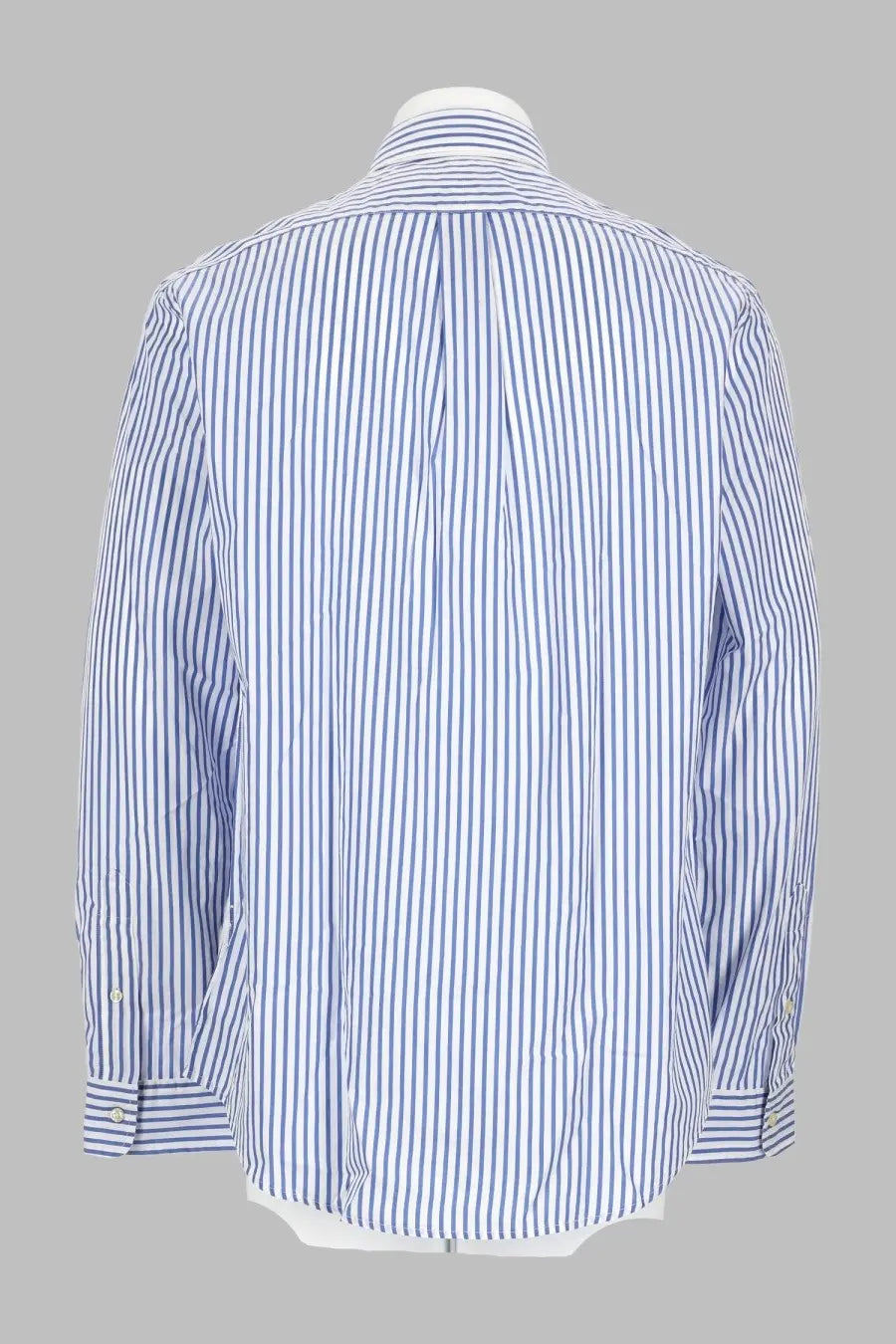 Polo Ralph Lauren men’s long-sleeved button-down shirt with blue and white vertical stripes and classic collar