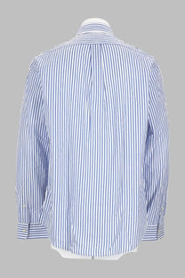 Polo Ralph Lauren men’s long-sleeved button-down shirt with blue and white vertical stripes and classic collar
