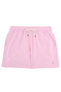 Polo ralph lauren men’s pink swim trunks with white drawstring and blue polo player logo on lower right leg