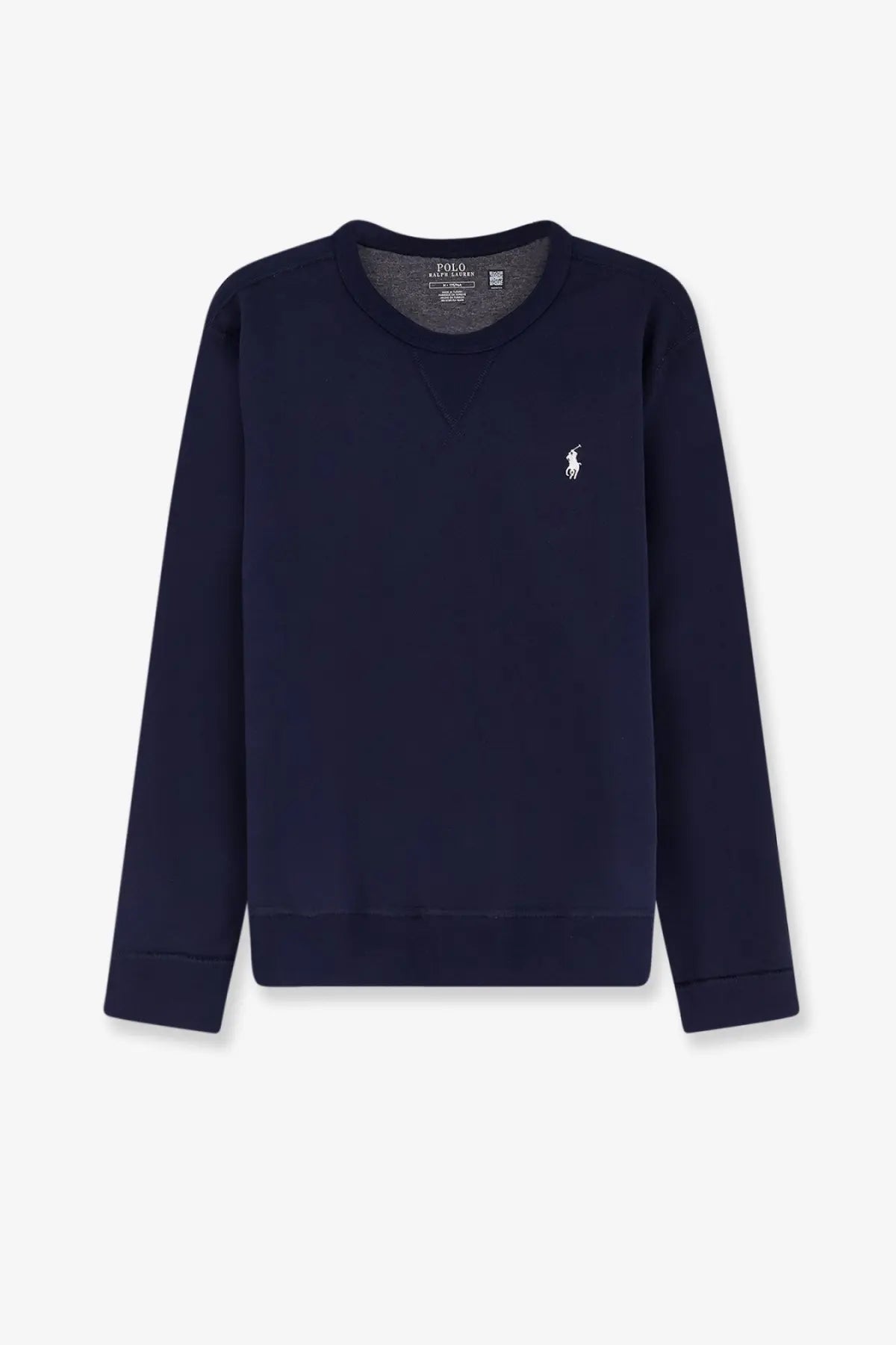 Navy blue Polo Ralph Lauren men’s cotton blend sweatshirt with white embroidered polo player logo on left chest