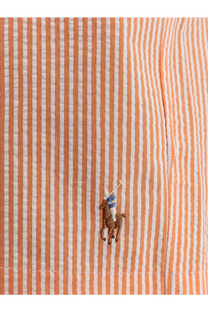 Orange and white striped cotton shirt with embroidered polo player logo from Polo Ralph Lauren men’s swim boxer shorts white