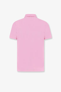 A soft pink short-sleeved cotton polo shirt with classic collar and stitched seams from Polo Ralph Lauren
