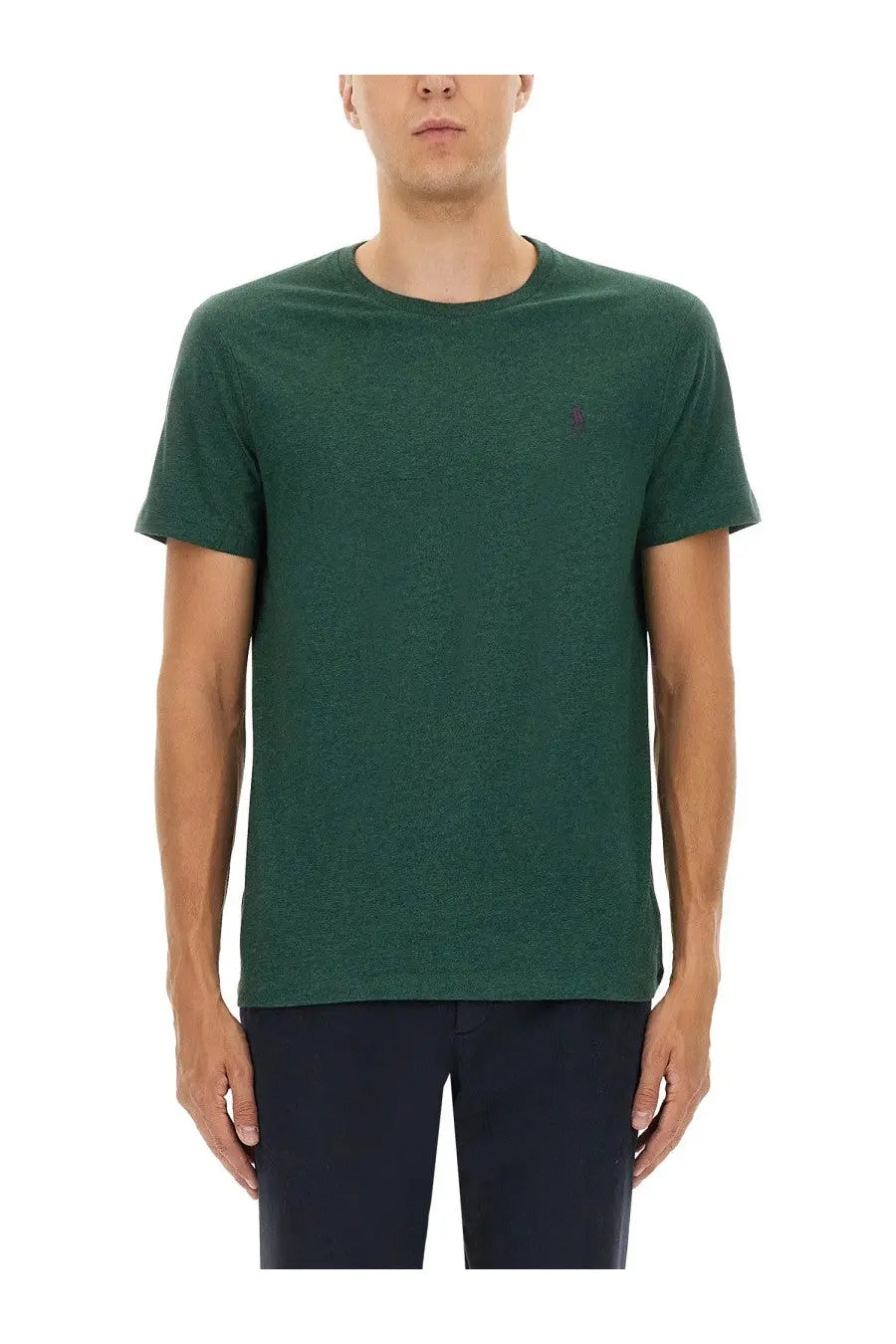 Dark green heathered cotton polo ralph lauren men’s t-shirt with small embroidered logo on the left chest