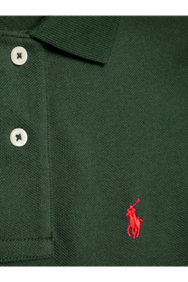 Dark green cotton polo shirt for men featuring a red embroidered ralph lauren logo and white buttons