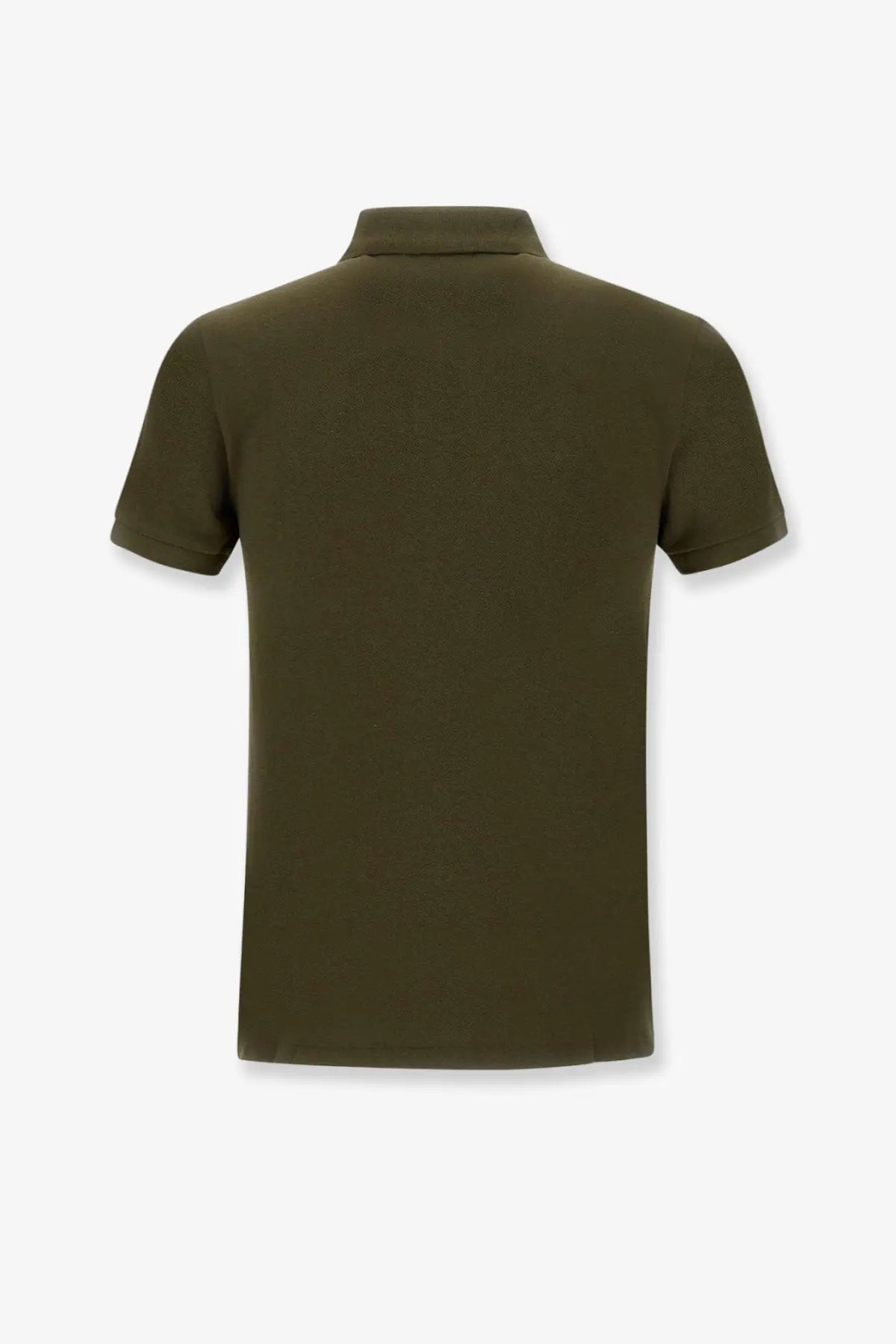 Olive green polo ralph lauren men’s cotton polo shirt with short sleeves classic collar and ribbed texture