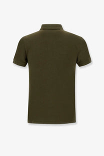 Olive green polo ralph lauren men’s cotton polo shirt with short sleeves classic collar and ribbed texture