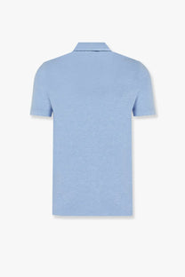 Light blue cotton polo ralph lauren men’s short-sleeved shirt with classic collar and subtle textured fabric