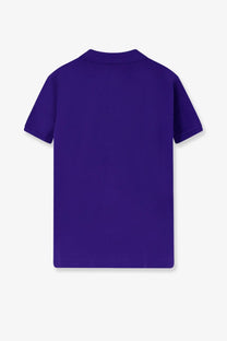 A solid deep purple cotton polo shirt for men by polo ralph lauren with short sleeves classic collar and stitched seams