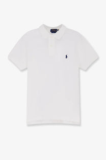White polo shirt by Polo Ralph Lauren with navy blue embroidered logo and collar tag made of cotton