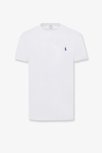 Polo Ralph Lauren men’s white cotton t-shirt with small navy blue embroidered polo player logo on left chest