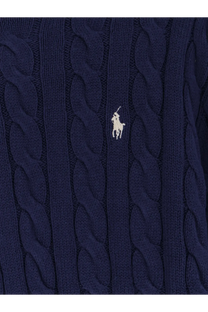 Navy blue cotton cable knit sweater with white embroidered Polo Ralph Lauren logo for men