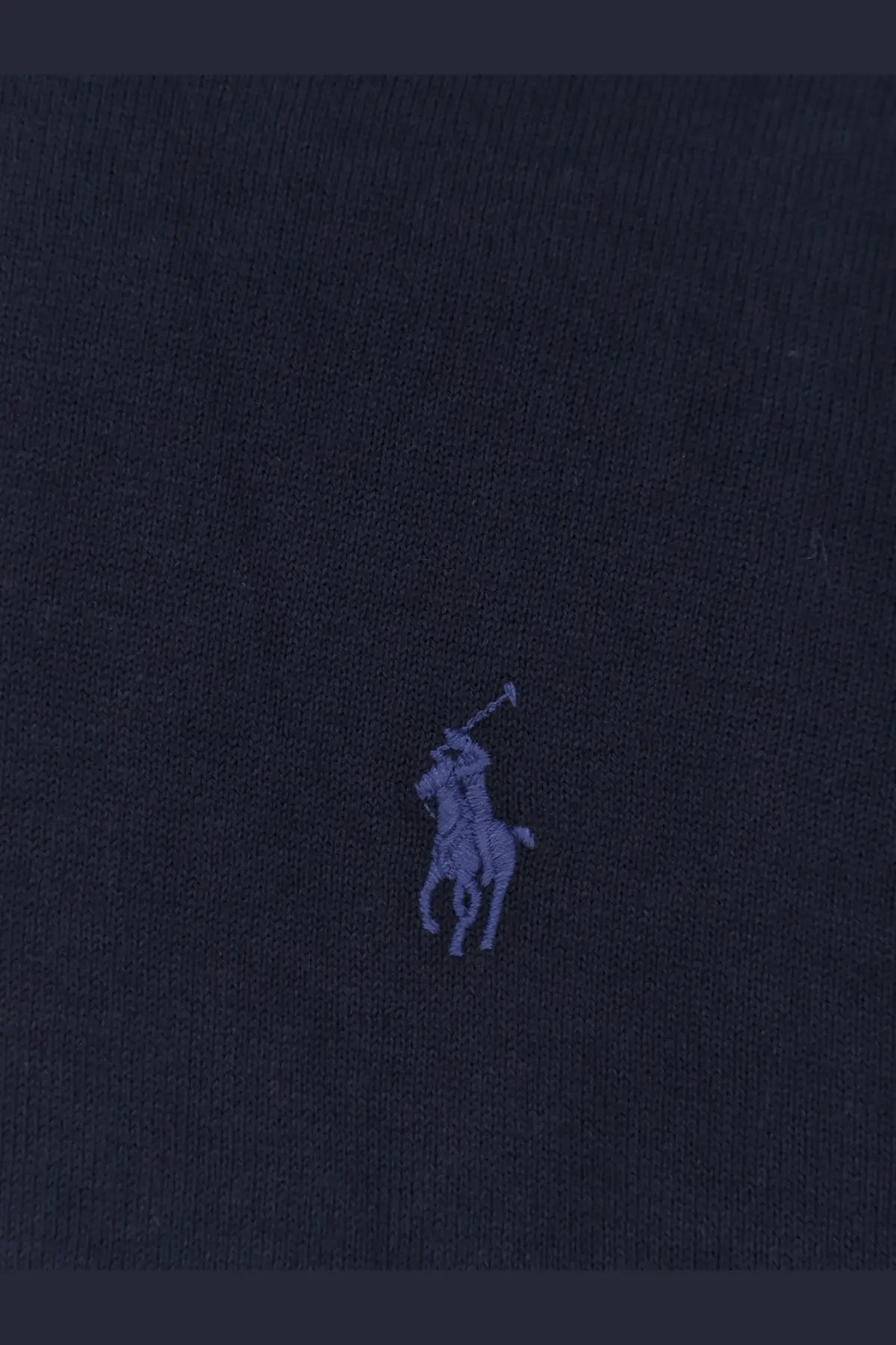 Navy blue polo ralph lauren men’s cotton sweater with small embroidered purple logo on the chest