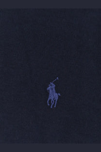 Navy blue polo ralph lauren men’s cotton sweater with small embroidered purple logo on the chest