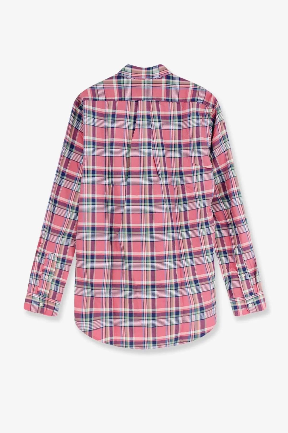 Polo Ralph Lauren men’s custom fit cotton shirt in pink navy blue and white plaid with classic collar and buttons