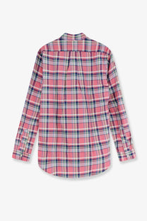 Polo Ralph Lauren men’s custom fit cotton shirt in pink navy blue and white plaid with classic collar and buttons