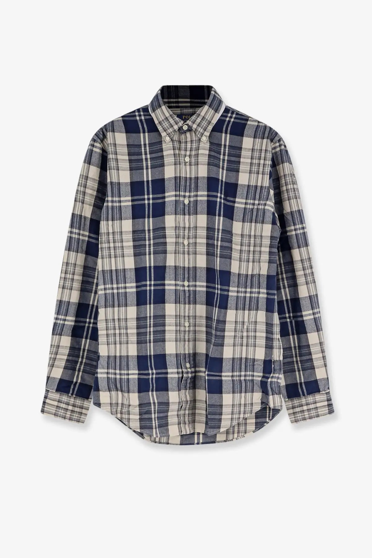 Polo ralph lauren men’s custom fit cotton shirt in blue and white plaid with classic collar and button-down front