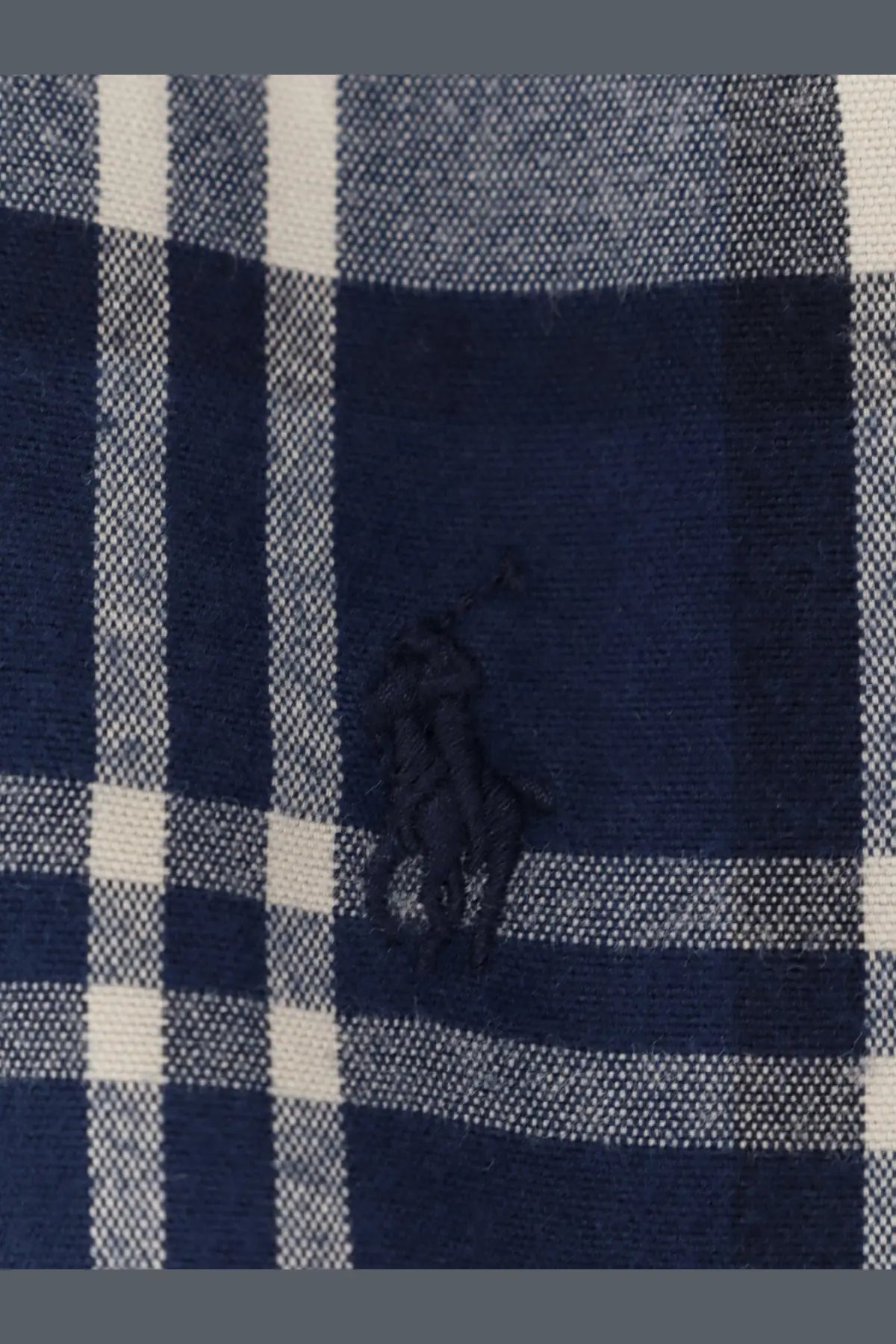 Polo Ralph Lauren men’s custom fit cotton shirt in navy blue and white plaid with black embroidered polo player logo