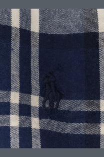Polo Ralph Lauren men’s custom fit cotton shirt in navy blue and white plaid with black embroidered polo player logo