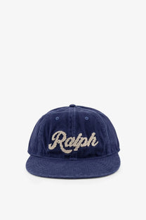 Navy blue corduroy baseball cap with beige embroidered ralph logo polo ralph lauren men’s denim hat blue