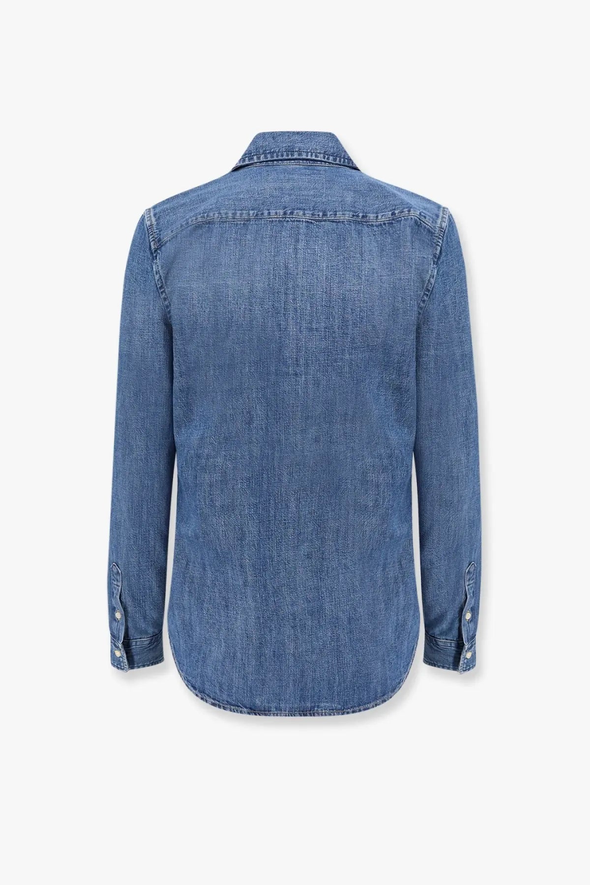 Blue denim long-sleeved slim fit shirt with classic collar and buttoned cuffs by polo ralph lauren men