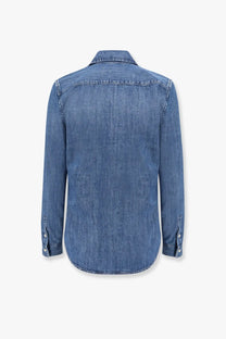 Blue denim long-sleeved slim fit shirt with classic collar and buttoned cuffs by polo ralph lauren men