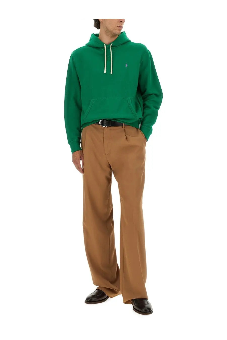 Polo Ralph Lauren men’s green hoodie with white drawstrings and small embroidered logo on chest