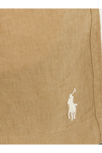 Polo ralph lauren men’s beige linen bermuda shorts with tan fabric and white embroidered polo player logo