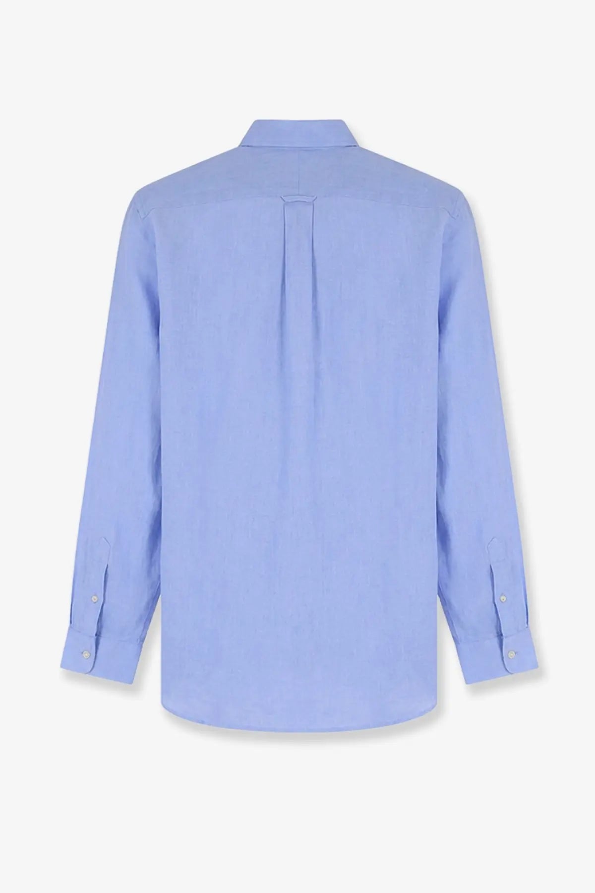 Polo ralph lauren men’s blue linen long-sleeved dress shirt with classic collar and buttoned cuffs