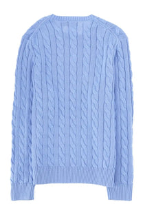 Light blue cable-knit sweater with ribbed cuffs and hem from Polo Ralph Lauren men’s maglia trecce con blue collection