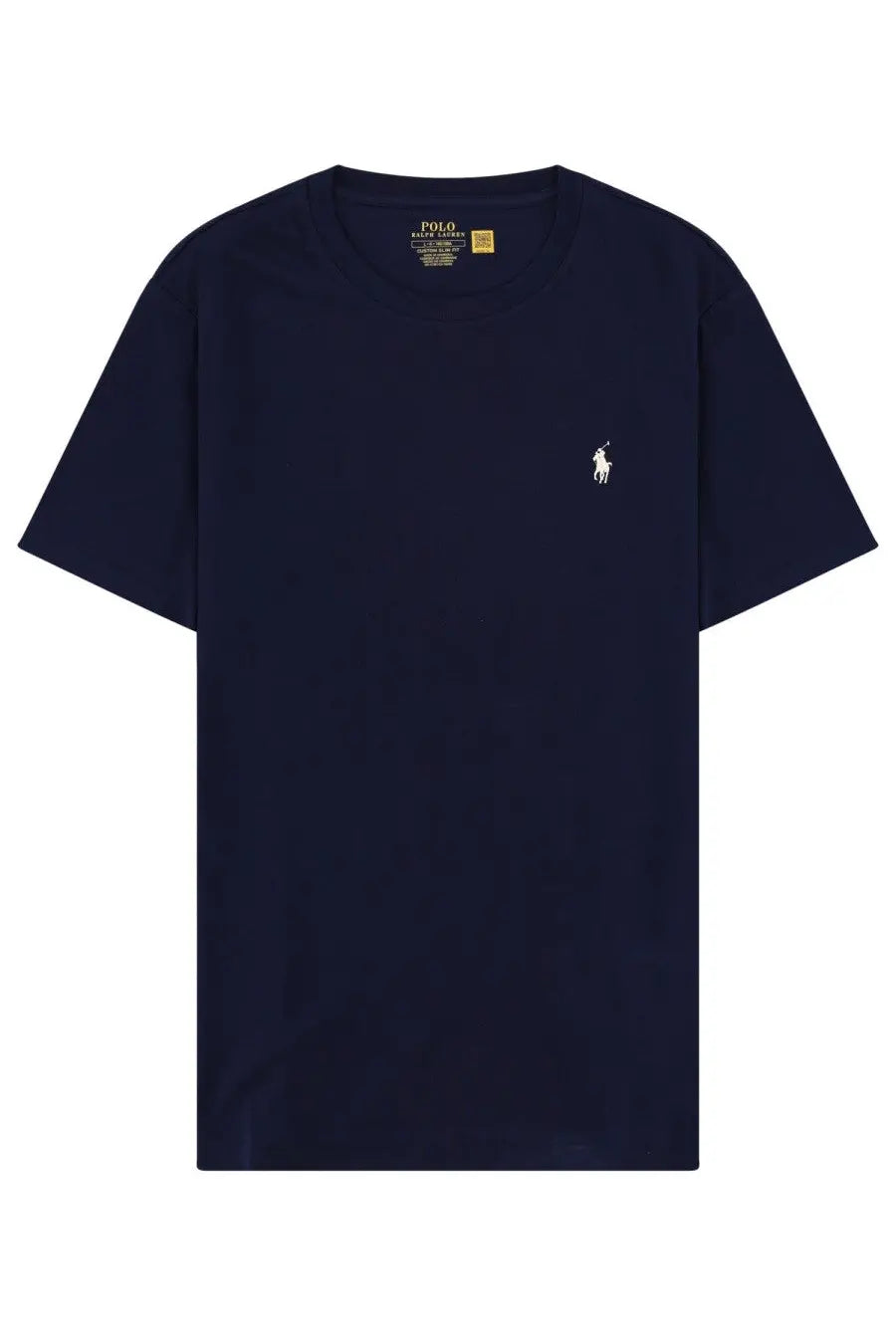 Navy blue polo ralph lauren men’s shirt with a small white embroidered polo player logo on the left chest