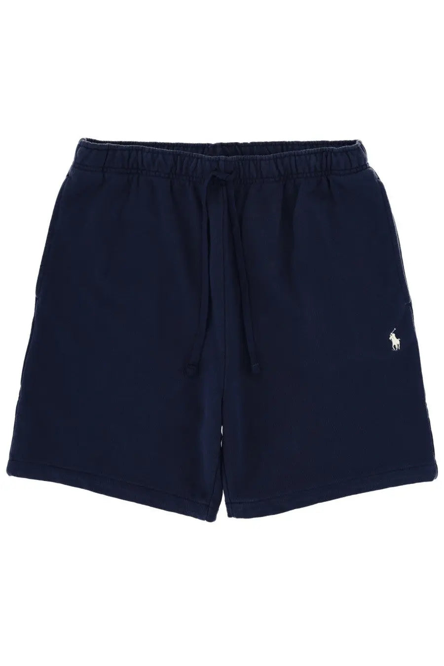 Polo Ralph Lauren men’s navy blue cotton shorts with a white embroidered polo player logo on the left leg