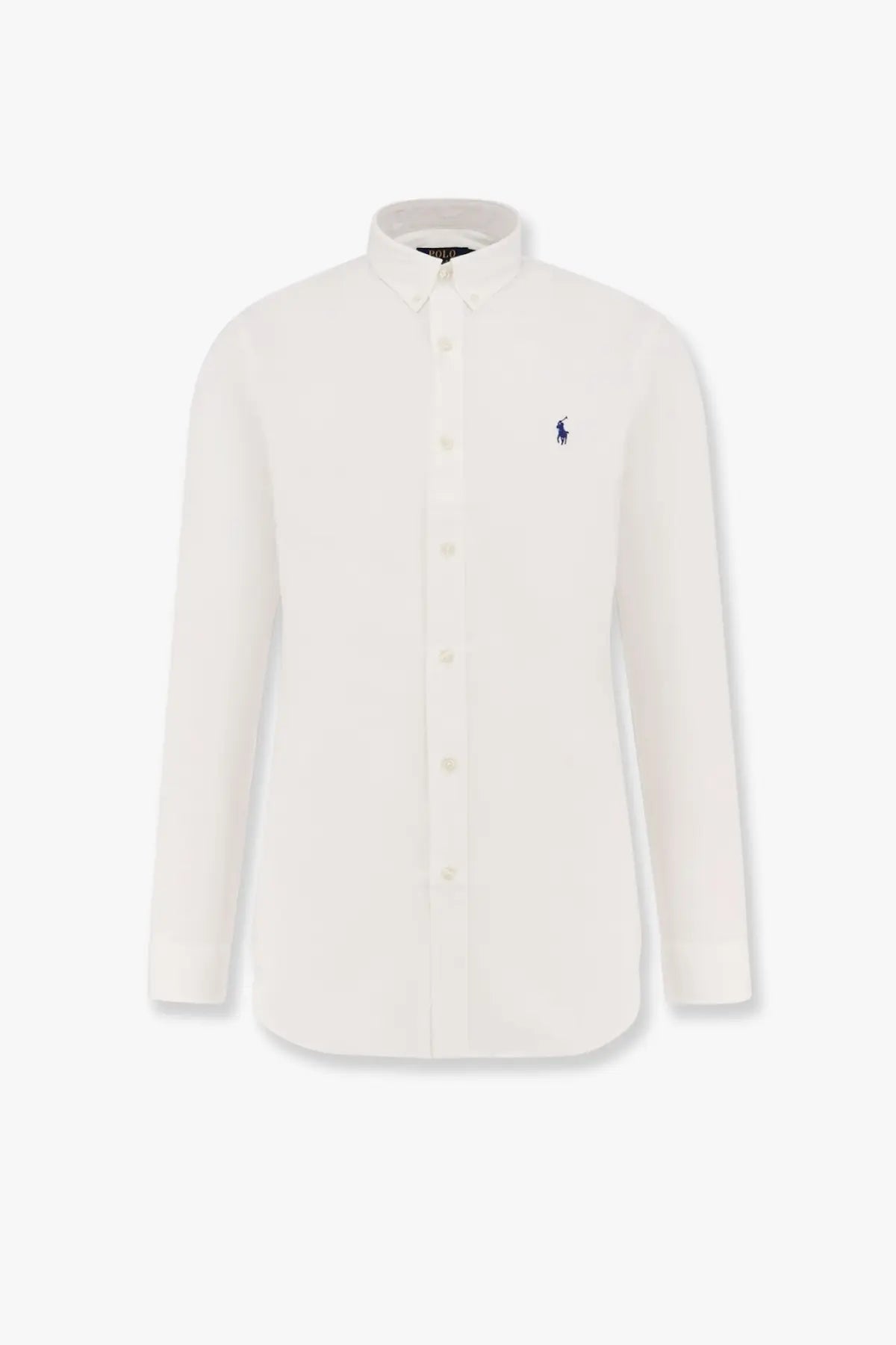 Polo Ralph Lauren men’s white stretch cotton long-sleeved button-down shirt with embroidered polo player logo