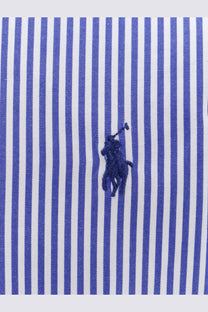 Blue and white striped polo ralph lauren men’s stretch cotton shirt with navy blue embroidered logo