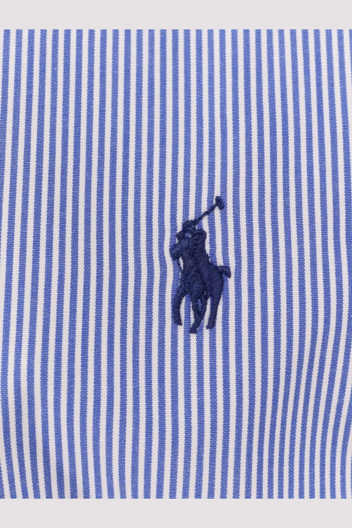 Blue and white striped stretch cotton shirt with navy embroidered polo ralph lauren logo for men