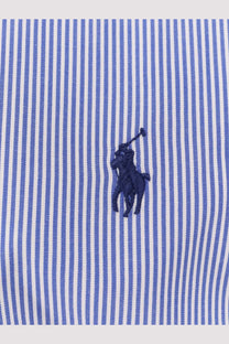 Blue and white striped stretch cotton shirt with navy embroidered polo ralph lauren logo for men