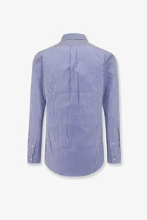 Polo Ralph Lauren men’s striped stretch cotton shirt in blue and white vertical stripes with button-down collar and cuffs